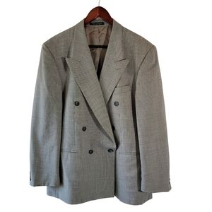 Marco Cellini Gray Houndstooth Double Breasted Blazer Mens Sz 59M Wool Old Money